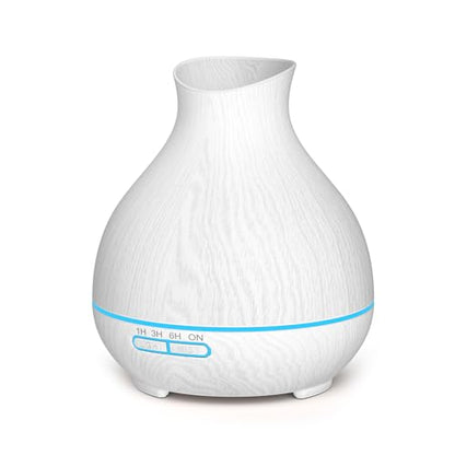 Aromatherapy Essential Oil Diffuser 550ml 12 Hours White Wood Grain Aroma Diffuser with Timer for Large Room, Home, Baby Bedroom, Waterless Auto Shut-Off, 7 Colors Lights Changing - color: White