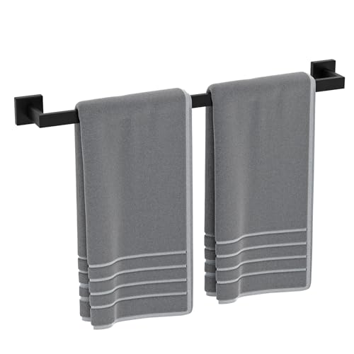 Luxbaro 24 Inch Matte Black Towel Bar, Square Base, Total Length 26-Inch | Thicken Towel Rack for Bathroom Wall, SUS304 Stainless Steel Towel Rod, Modern Home Decor - size: 26 Inch