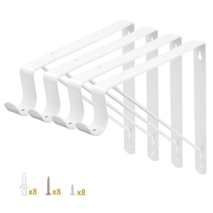 Yarssihha 4 Pack Closet Rod Bracket, 12 x 10.4 Inch Wall Mounted Closet Shelf Bracket, White Closet Rod Support Bracket with Screws - style: White-4 pack