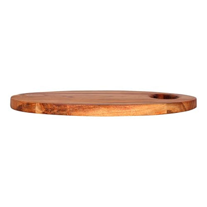 GoCraft Acacia Wood Round Cutting Board with Handle – 12x12 Inches | Rustic Wooden Cheese Board | Charcuterie Tray | Natural Rustic Kitchen Chopping Board | Farmhouse Food Prep & Serving Platter