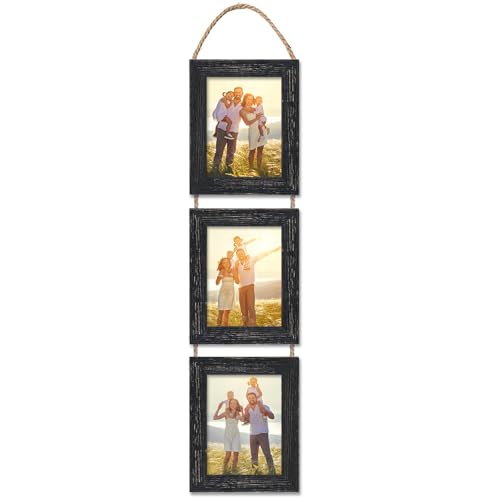 4x6 Wall Hanging Picture Frames Collage with 3 Opening Frames Black - color: Rustic Black, size: 4x6