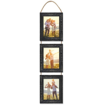 5x7 Wall Hanging Picture Frames Collage with 3 Opening Frames Black - color: Rustic Black, size: 5x7