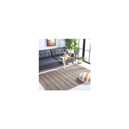 SAFAVIEH Natural Fiber Collection Area Rug - 6'6" Square, Black & Natural, Handmade Flat Weave Stripe Jute & Cotton Jute, Ideal for High Traffic Areas in Living Room, Bedroom (NFB651Z) - color: Black/Natural, size: 6'6" x 6'6" (Square)