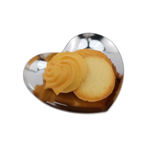 Dnyta 2Pcs Stainless Steel Decorative Tray, Decor Jewelry Dish for Dresser | Decor Makeup Serving Trays for Dresser Cosmetics Keys Watch Wallet Trinket (Small, Heart Shape, Silver) - style: Heart-shaped silver style (2pcs)