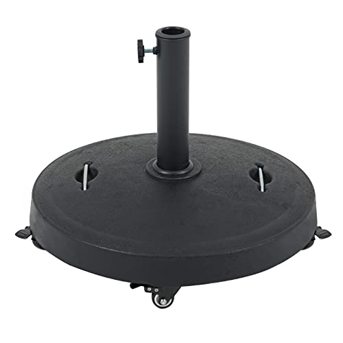 COBANA Patio Umbrella Base with Wheels, Resin Stand Weights, 52lbs, Black | Heavy-Duty, Handle, Suitable for Outdoor Market Umbrella - color: Black with handle