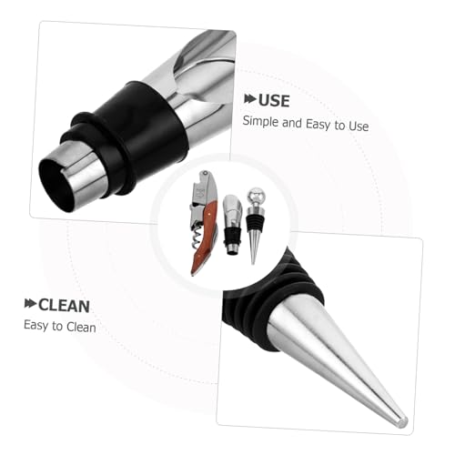 STOBAZA Elegant Wine Accessories Kit Bottle Opener Pourer Stopper Set Made of Stainless Steel for Gifting