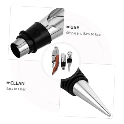 STOBAZA Elegant Wine Accessories Kit Bottle Opener Pourer Stopper Set Made of Stainless Steel for Gifting