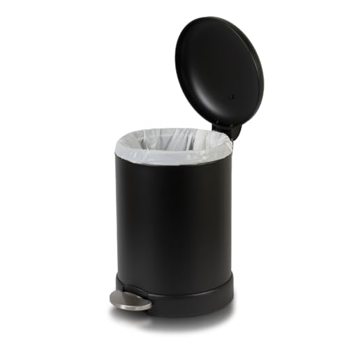 Glad Small Trash Can, 1.2 Gallon | Round Stainless Steel Garbage Bin with Soft Close Lid & Step Foot Pedal | Black Metal Waste Basket with Removable Inner Bucket, Matte Black - color: Black