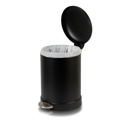 Glad Small Trash Can, 1.2 Gallon | Round Stainless Steel Garbage Bin with Soft Close Lid & Step Foot Pedal | Black Metal Waste Basket with Removable Inner Bucket, Matte Black - color: Black