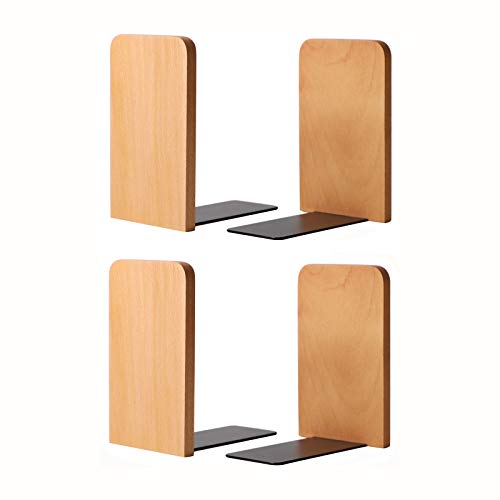 muso wood Beech Book Ends for Shelves, 2 Pairs | Non-Slip Bookends, Heavy Duty Wooden Bookend, Suitable for Books & Movies Storage - color: Beech-2 Pairs