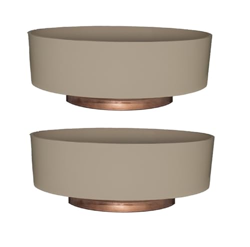 The HC Companies 6 Inch Round Plastic Succulent Capri Bowl Decorative Indoor Flower Succulent Planter Pot with Drain Plug Hole, Artisan Taupe with Copper Bottom Color (2 Pack) - color: Artisan Taupe, size: 6" (Pack of 2)
