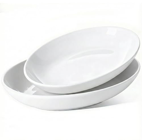 Oval Serving Platters Set of 2 (14" & 12"), Large Wide Ceramic Serving Dishes for Entertaining, Turkey, Fish, Salad, Oven Safe White Porcelain Serving Plates