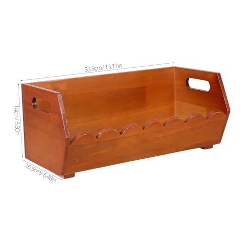 FUOYLOO Wood Pantry Storage Bin Rustic Wooden Basket with Ergonomic Handles and Open Front Design Flat Bottom Kitchen Organizer for Bread and Vegetables for Countertop and Living Room
