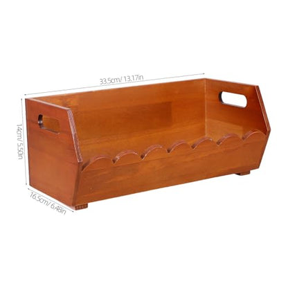 FUOYLOO Wood Pantry Storage Bin Rustic Wooden Basket with Ergonomic Handles and Open Front Design Flat Bottom Kitchen Organizer for Bread and Vegetables for Countertop and Living Room