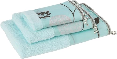 3 Piece Bath Towels Set for Bathroom, Bath, Hand & Wash Cloths, Decorative Stylish Plush Cotton Washcloths - Showering, Face & Body Washing, Airbnb Essentials & Host Accessories, Light Blue - color: Aqua
