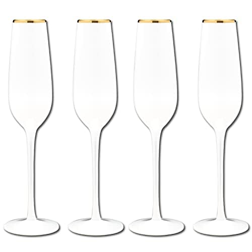 Vikko Champagne Flutes With Gold Rim, 8.5 Ounce Elegant Toasting White Champagne Flute, Champagne Glasses, Set of 4 Elegant Wine Glasses
