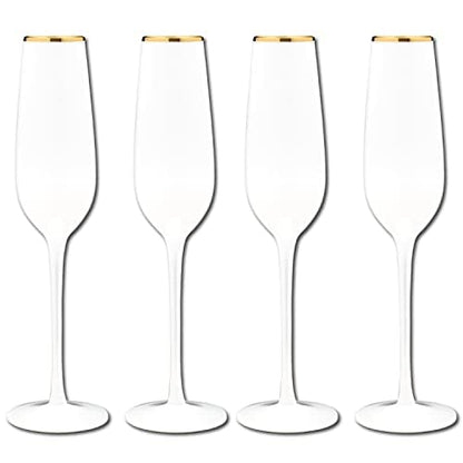 Vikko Champagne Flutes With Gold Rim, 8.5 Ounce Elegant Toasting White Champagne Flute, Champagne Glasses, Set of 4 Elegant Wine Glasses