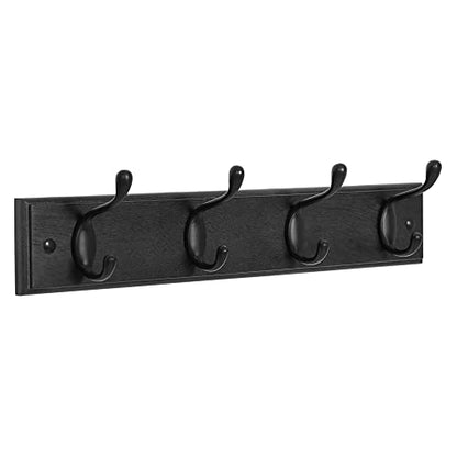 SONGMICS Wall-Mounted Coat Rack, Hook Rack, 4 Dual Metal Hooks, Black | For Coats, Bags, Keys, in the Entryway, Bedroom, Living Room ULHR023B01 - color: Black, size: 1 Pack-4 Hooks, style: Without Shelf