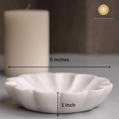 SWADESHI BLESSINGS HandMade Marble Jewelry Tray, Trinket Dish, Catch-all,5" | 100% Natural Marble Bowl- Organizes Rings, Earrings, Bracelets & Keys, Gift-Ready for Mother Sister Daughter on all Occasions