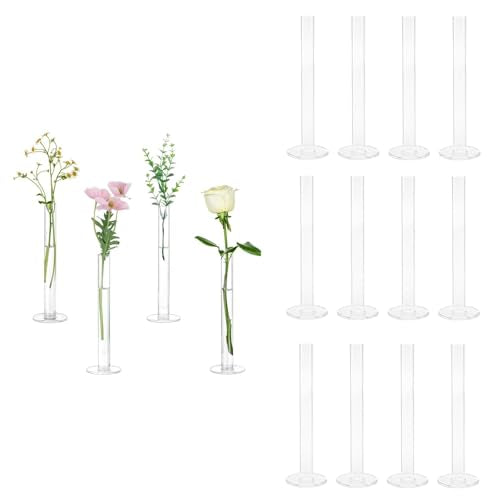 Glasseam Glass Bud Vase for Centerpieces, 16Pcs Clear Small Flower Vase Set | For Single Rose, 7.87" Tall, Skinny Cylinder, Modern, Table Decorations for Living Room, Kitchen, Wedding, Party, Baby Shower