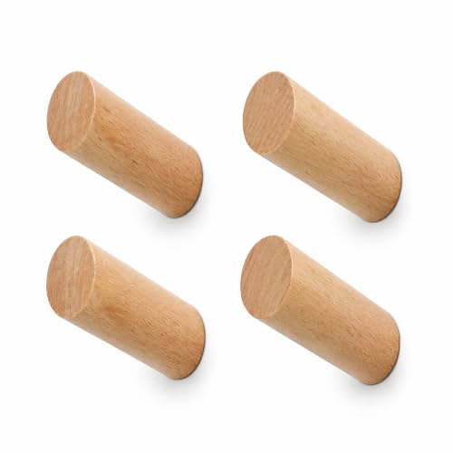 evory 4 Pack Coat Hooks Mounted Rustic Wooden Heavy Duty Robe Hook | Beech Wood, Hat Rack, Bathroom Towels, Clothes Hanger - color: 4 Pack - Beech wood