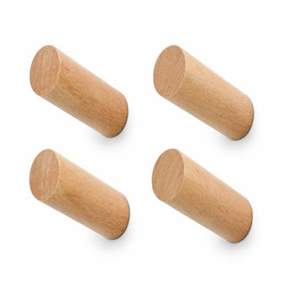 evory 4 Pack Coat Hooks Mounted Rustic Wooden Heavy Duty Robe Hook | Beech Wood, Hat Rack, Bathroom Towels, Clothes Hanger - color: 4 Pack - Beech wood