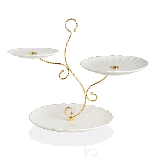 Sweejar 3 Tier Ceramic Cake Stand Wedding, Dessert Cupcake Stand for Tea Party Serving Platter (Bright White) - color: Bright White