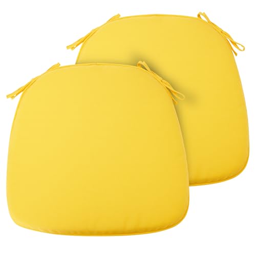 FUNHOME Indoor/Outdoor Chair Cushions Set of 2, 17x16x2Inch-Yellow | Round Corner Patio Chair Pads with Ties, Water-Resistant, Patio Seat Cushions for Home Garden Furniture Decoration - color: Yellow, size: Set of 2