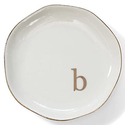Initials Ring Dish Jewery Tray with Personalized B-Monogrammed Engagement Wedding Gifts for Friends,Sister,Birthday Christmas Gifts for Women,Ceramic White - style: b