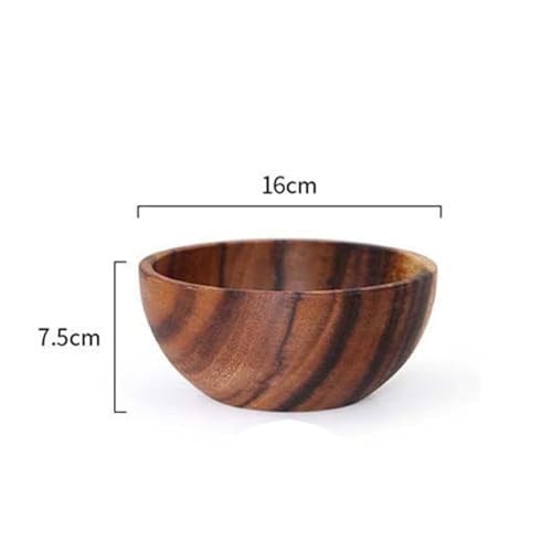 Kopida Large Acacia Wood Round Serving Bowl with Utensils Wooden Forks and Spoons for Fruit Salad Vegetables Pasta Soup Cereals Decorative Wooden Nest Bowl Ramen Bowl, 6.3" Diameter x 3" Height