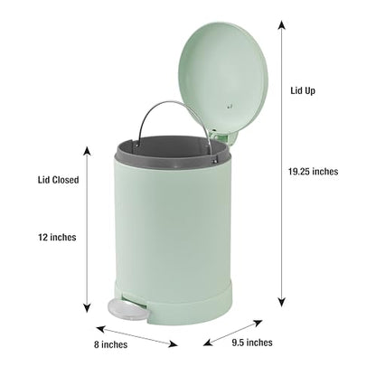 Glad Small Trash Can, 1.2 Gallon | Round Stainless Steel Garbage Bin with Soft Close Lid & Step Foot Pedal | Metal Waste Basket with Removable Inner Bucket, Green - color: Green