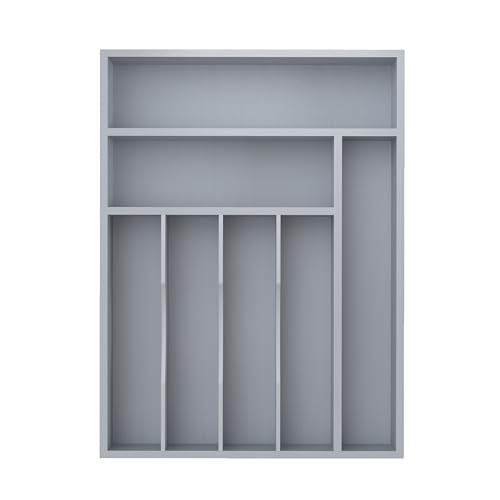 Bamboo Silverware Organizer, Kitchen Drawer Organizer, Utensil Holder, Cutlery Tray & Spoon Flatware Storage with Grooved Drawer Dividers (Grey, 12.5''W x 16.5''D) - color: Grey, size: 12''W x 16.5''D