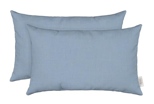 RSH DECOR: Sunbrella Lumbar Throw Pillows Set of 2 | 20" x 12" | Water and Fade-Resistant Performance Fabric | Outdoor Pillow Covers with Down-Alternative Inserts | Canvas Air Blue-Made in USA - color: Canvas Air Blue, size: 20" x 12" (Set of 2)