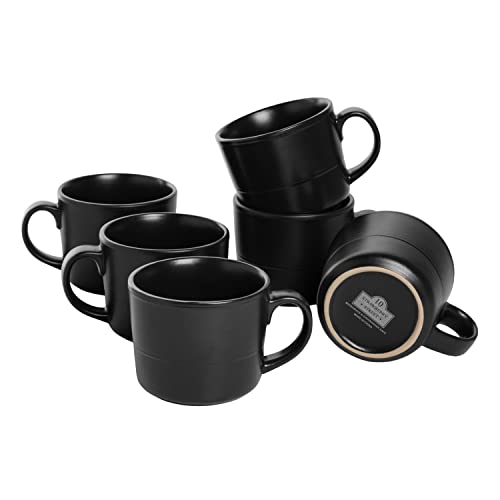 Double Line 3.75"/12 oz Mug, Set of 6, Matte Black - color: Matte Black, size: 12 Ounces