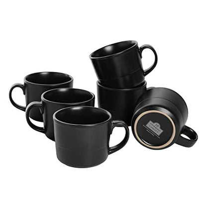 Double Line 3.75"/12 oz Mug, Set of 6, Matte Black - color: Matte Black, size: 12 Ounces