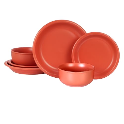 GZG Vintage Series Ceramic Dinnerware Set for 2, 6 Pieces, Terracotta Red | Stoneware Plates and Bowls Set, Lead-Free, Handcrafted Dishes Set, Microwave & Dishwasher Safe - color: Terracotta Blush, size: Service for 2(6pcs)
