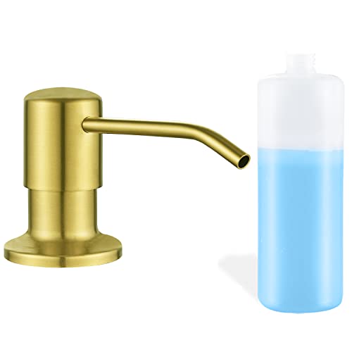 Built in Soap Dispenser for Kitchen Sink, Gold Brushed Stainless Steel Countertop Pump Head, Dish Soap Hand Lotion Dispenser with Refillable 17OZ Bottle - color: Gold Brushed