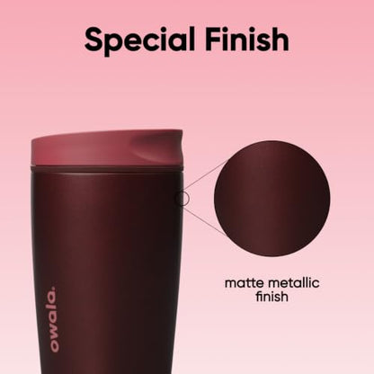 Owala SmoothSip Slider Insulated Stainless Steel Coffee Tumbler, Reusable Iced Coffee Cup, Hot Coffee Travel Mug, BPA Free 12 oz, Black Cherry - color: Black Cherry, size: 12 Ounces, style: No Handle