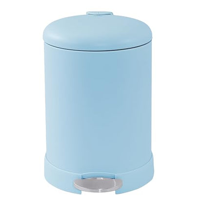 Glad Small Trash Can, 1.2 Gallon | Round Stainless Steel Garbage Bin with Soft Close Lid & Step Foot Pedal | Metal Waste Basket with Removable Inner Bucket, Blue - color: Blue
