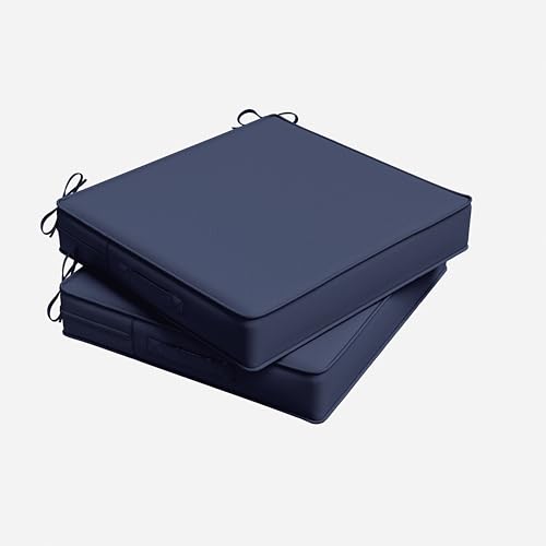 Outdoor Chair Cushion 17 x 16 x 3 Inches Patio Furniture Outdoor Waterproof Seat Cushion, Patio Chair Cushion with Handles and Ties, Square Dining Chair Cushion Set of 2, Navy Blue - color: Navy Blue, size: 17×16×3 in