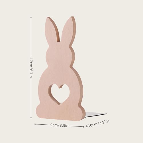 2-Pack Bunny Beech Bookends, 6.7x3.5in | Solid Wood, Natural Grain, Non-Slip Base, Detachable, for Shelves/Desk/Kids Room - color: Beech Wood Rabbit