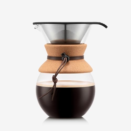 Bodum 34oz Pour Over Coffee Maker, High-Heat Borosilicate Glass with Reusable Stainless Steel Filter and Cork Grip - Made in Portugal - color: Cork, size: 34oz
