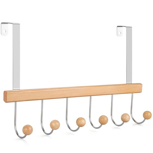 TOPIA HANGER Over The Door Hooks for Hanging, Towel Hooks Towel Racks for Bathroom, Coat Hooks Coat Rack Over The Door Organizer Hanging, Wooden Door Hangers for Coat Towel Hat Purse CT71N - color: Natural, size: 1 Pack