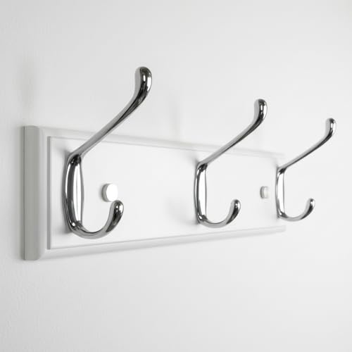 wall Mounted Coat Rack 13.8inch(35cm) with 3 Silver Hooks, White Wood Coat Hook for Entrance, Hallway, Bedroom, Kids Room, Bathroom,Small Size Clothes Hanger - size: Small-13.8in(35cm),3 Silver Hooks, style: Modern
