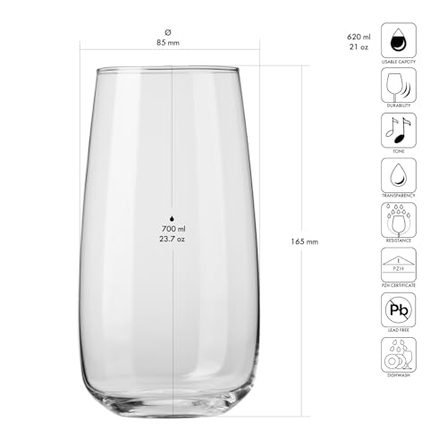 KROSNO Water Glasses Set of 6, 23.7 oz, Modern Collection | Drinking Glasses, Lead-Free Crystal Glassware, Juice Glasses, Water Glass Set, Dishwasher Safe, Made in Europe - size: 21 fl oz (Set of 6)