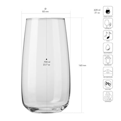 KROSNO Water Glasses Set of 6, 23.7 oz, Modern Collection | Drinking Glasses, Lead-Free Crystal Glassware, Juice Glasses, Water Glass Set, Dishwasher Safe, Made in Europe - size: 21 fl oz (Set of 6)