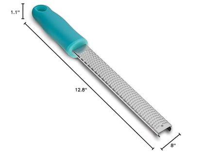 8-Inch Lemon Zester & Cheese Grater, 18/8 Stainless Steel, Blue | Fine 18/8 Stainless Steel Blade for Citrus, Parmesan, Ginger and Garlic, Soft Non-slip Handle, Cover, Dishwasher Safe - color: B-Blue