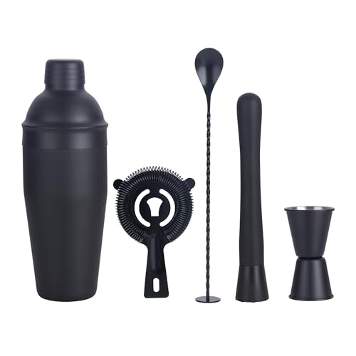 Cocktail Shaker Set Bartender Kit,5 Piece Bar Set Stainless Steel Bar Tools Set for Professional Bartender and Home (Matte Black, 5-Piece) - color: Matte Black