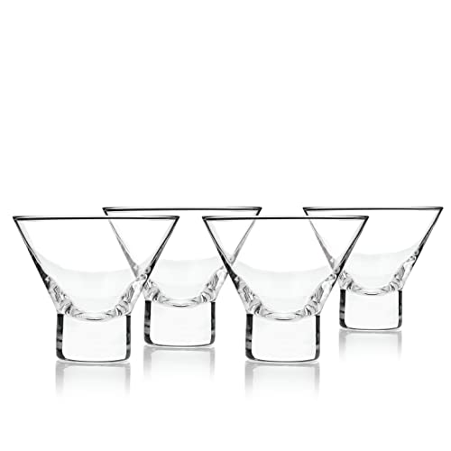 Viski Crystal Stemless Martini Glasses - Fun Cocktail Glasses, Crystal Clear Coupe Glass Gift Set, 7.5 oz, Martini Glasses Set of 4 - style: Stemless Martini Glasses