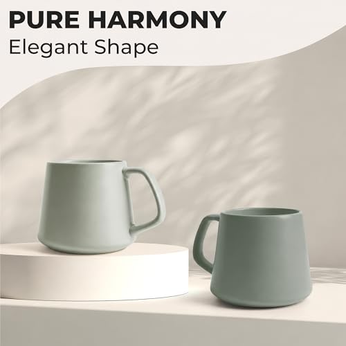 MIAMIO - Coffee Mugs Set of 4, Ceramic, Large (14oz) - Luxe (Evergreen) | Large Ceramic Coffee Mugs for Cappuccino, Tea and Coffee, 4-piece set, Coffee Mugs with saucers - dishwasher safe - color: Evergreen